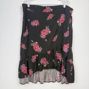 Torrid Floral Faux Wrap Ruffle Midi Skirt Womens 2X Black Pink Dark Romantic